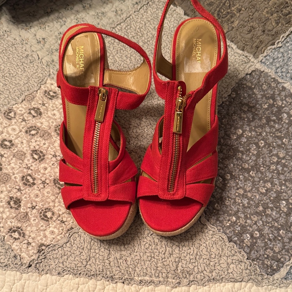 Michael Kors Bold Red Wedge Sandals